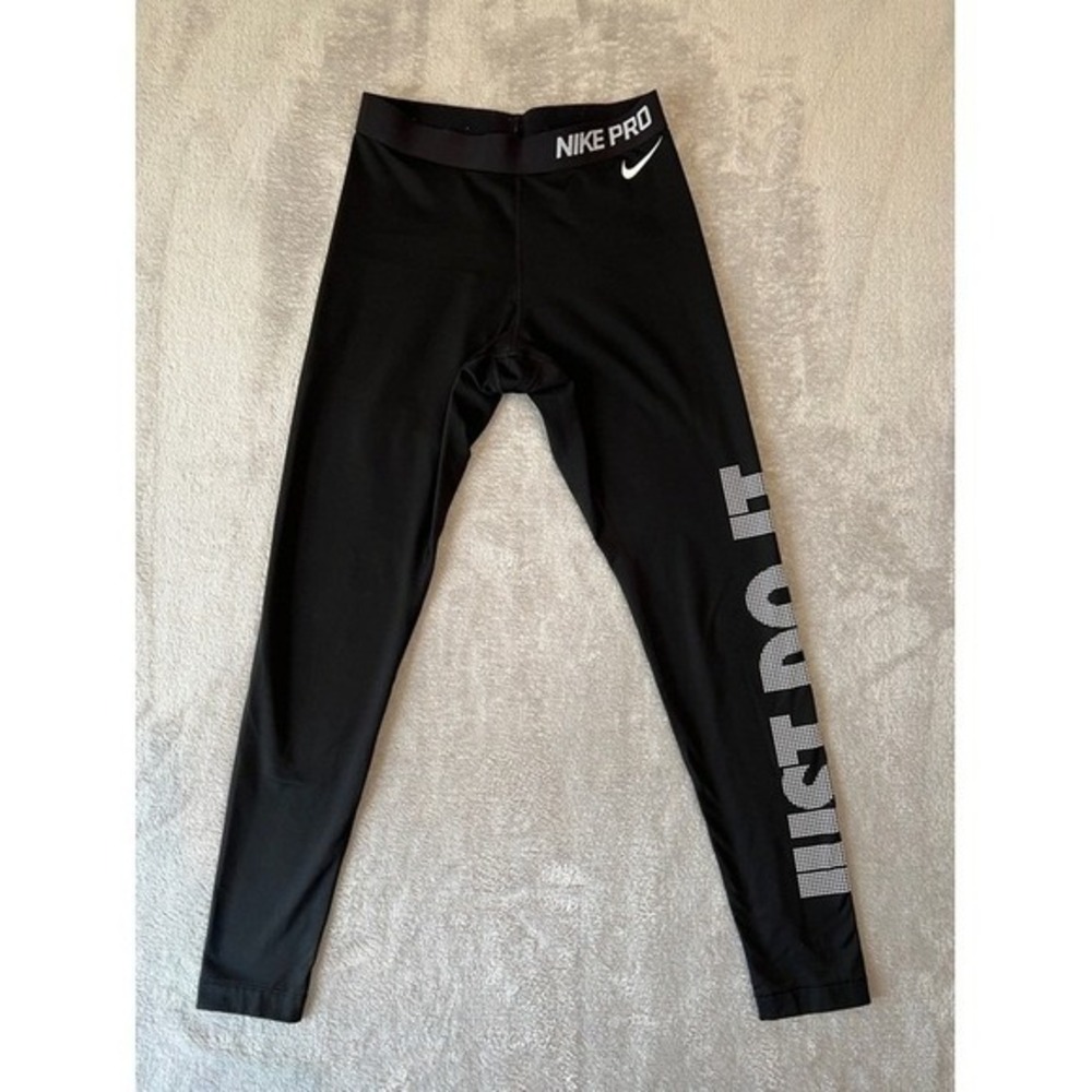 Nike‎ Pro Dri-FIT Womens Black Just Do It Graphic Leggings Tights Medium